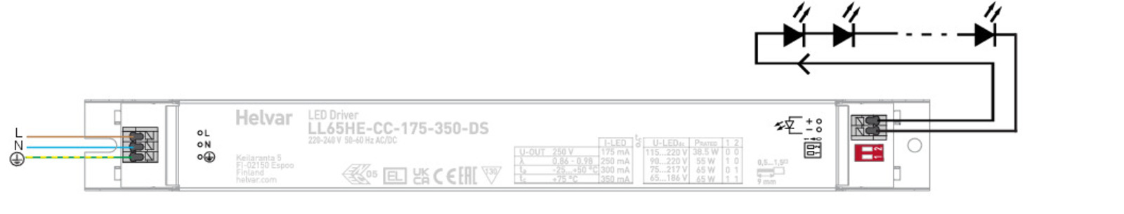 Ll driver. Блок питания Helvar ll1*80-da-350-700 Dali. Helvar ll1x150-e-cc-350-700. Helvar ll1[80-CR-da. Ll1x10-42-e-cc схема подключения.